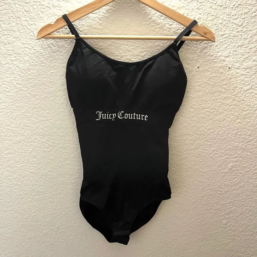 Juicy Couture Black Logo Seamless Shaping Bodysuit Cami Y2K Stretch M Clubwear - Picture 2 of 6